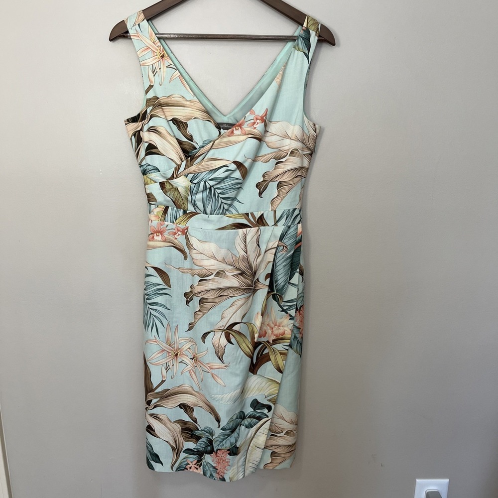 Tommy Bahama Size 4 Dress Silk Sleeveless Faux Wrap Tropical Print Resort V Neck